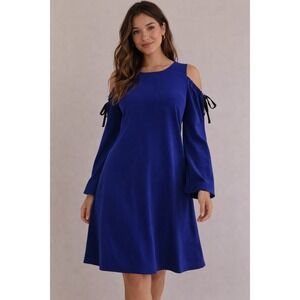Rachel Rachel Roy Dress Women Size 8 Blue Cold Shoulder Tie Sleeve Cocktail